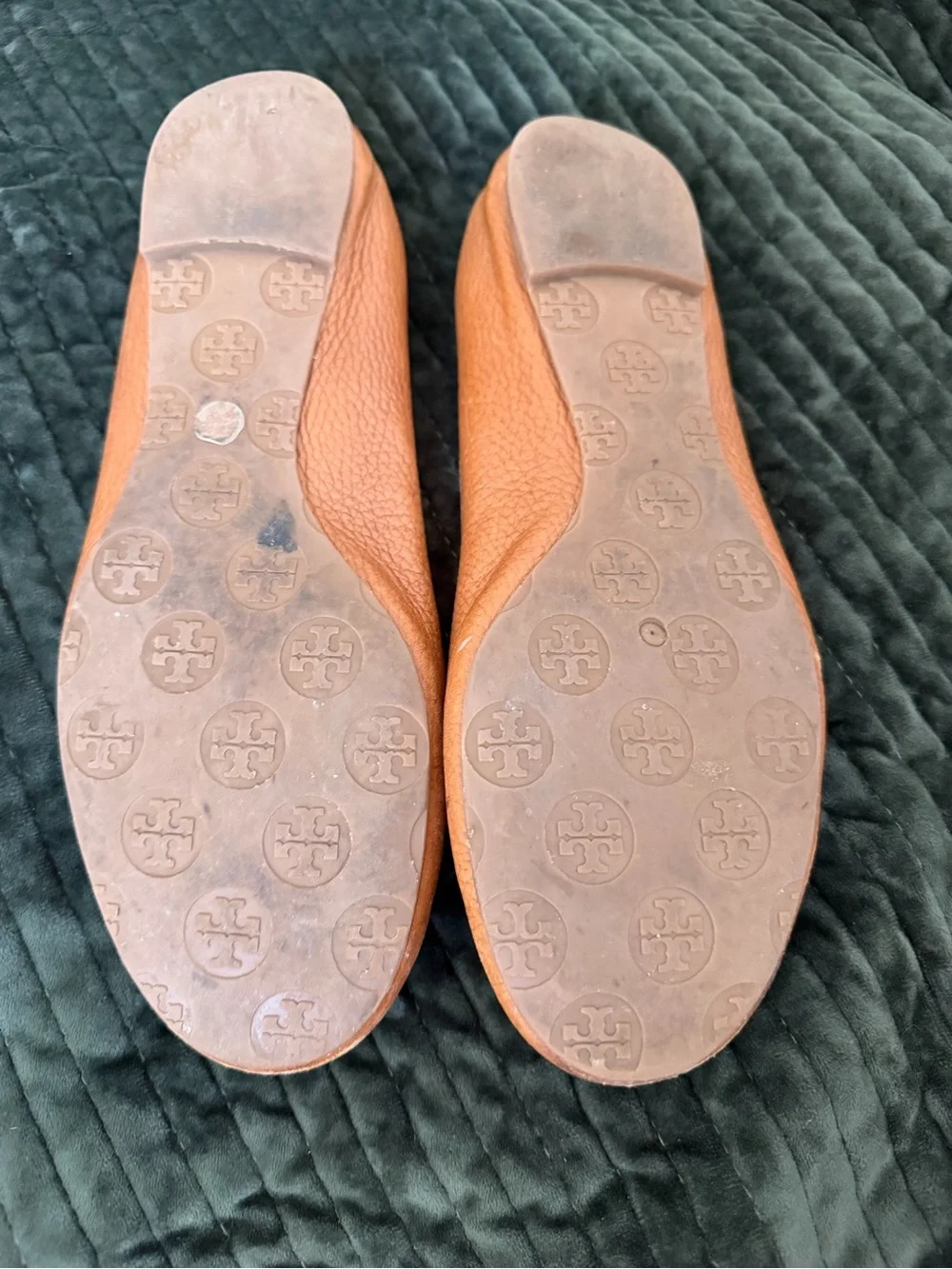 Tory Burch Tan Leather Logo Ballet Flats
